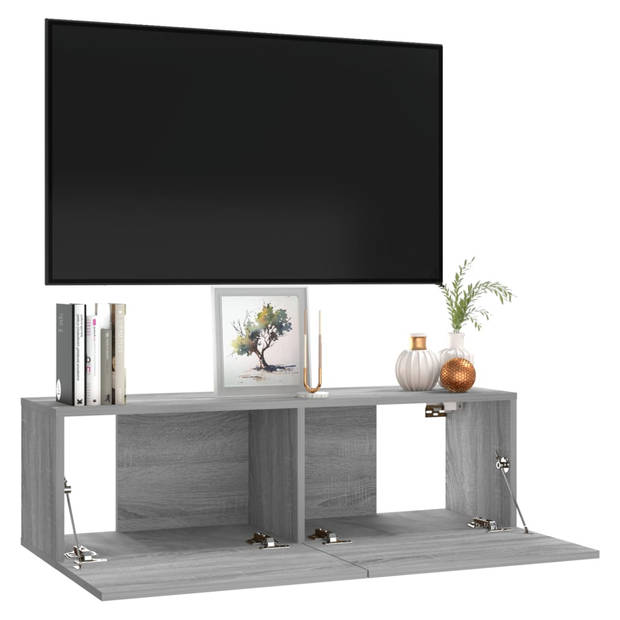 The Living Store Wandmeubel - TV-kast - 100x30x30 cm - Grijs Sonoma Eiken