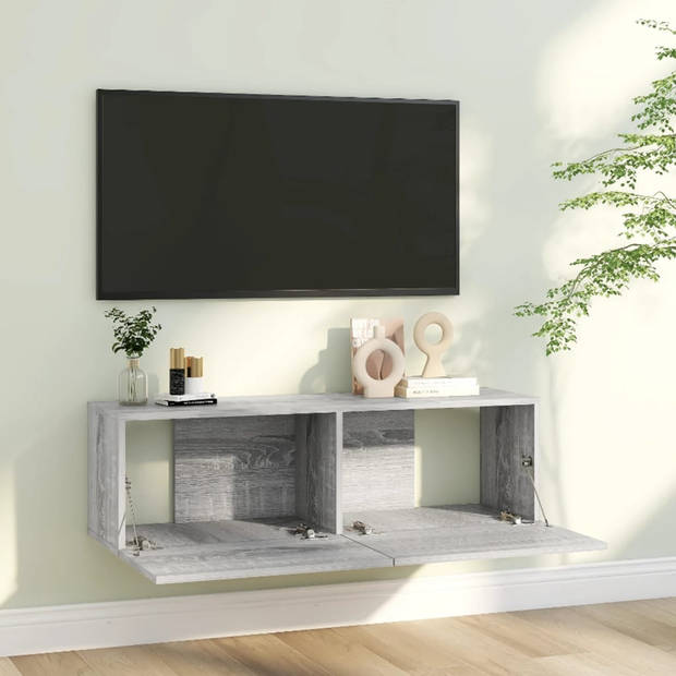 The Living Store Wandmeubel - TV-kast - 100x30x30 cm - Grijs Sonoma Eiken