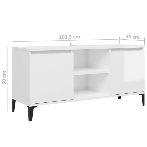 The Living Store Tv-meubel - Industriële Charme - Hoogglans Wit - 103.5 x 35 x 50 cm - Montage vereist