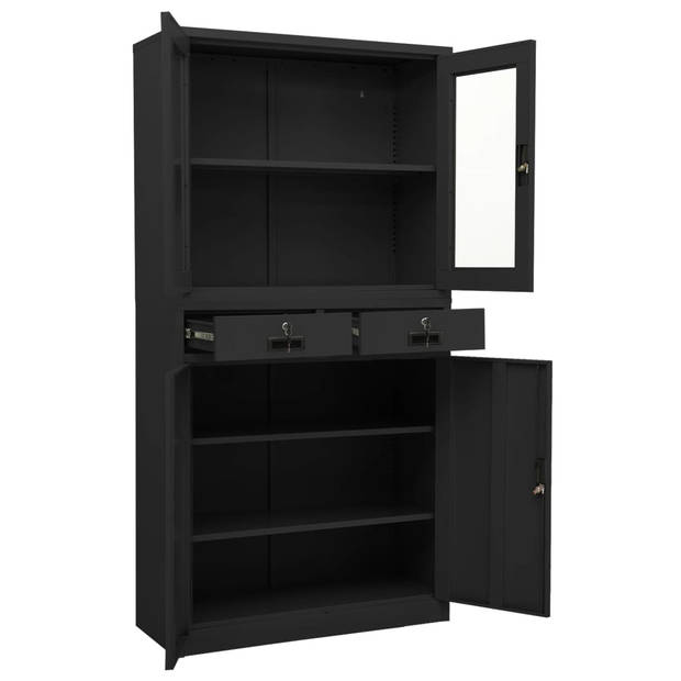 The Living Store Archiefkast - Staal - 90 x 40 x 180 cm - Antraciet - 3 verstelbare schappen