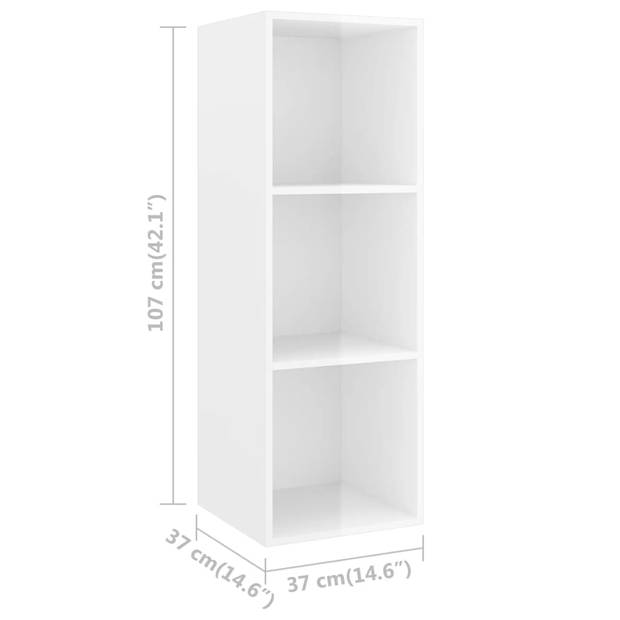 The Living Store TV-meubel set - hoogglans wit - 1x 37x37x72cm + 2x 37x37x107cm - spaanplaat