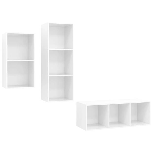 The Living Store TV-meubel set - hoogglans wit - 1x 37x37x72cm + 2x 37x37x107cm - spaanplaat