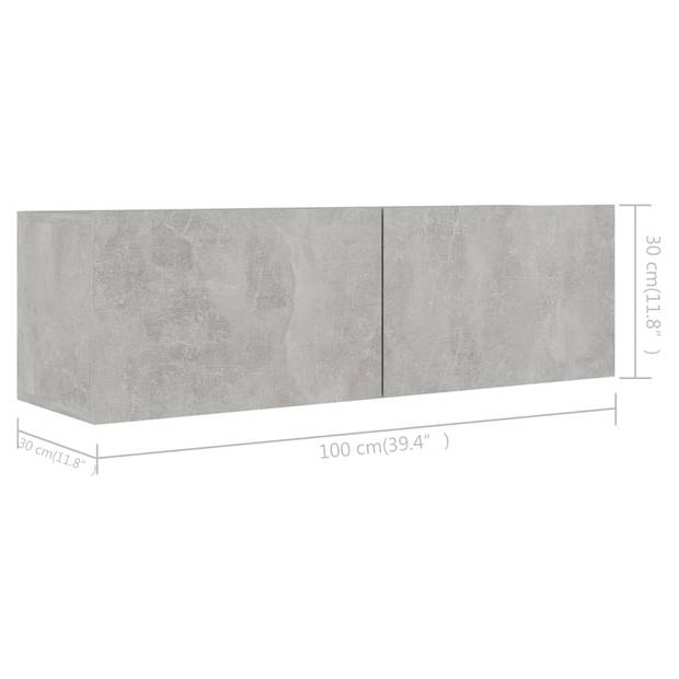 The Living Store TV-meubel Betongrijs - Bewerkt hout - 100x30x30 cm (L) - 30.5x30x30 cm (S)