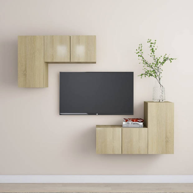 The Living Store TV wandmeubelset - sonoma eiken - 4-delige - 2x 30.5x30x60cm - 2x 60x30x30cm