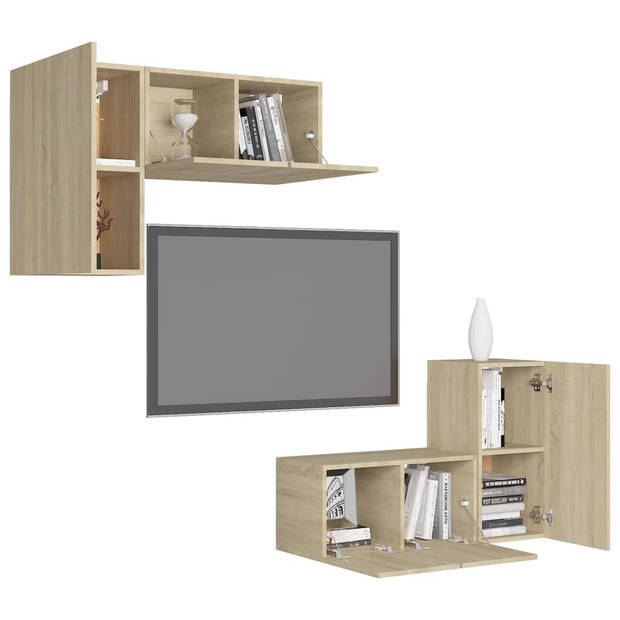 The Living Store TV wandmeubelset - sonoma eiken - 4-delige - 2x 30.5x30x60cm - 2x 60x30x30cm