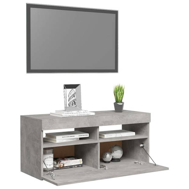 The Living Store TV-meubel Betongrijs 90 x 35 x 40 cm Met RGB LED-verlichting