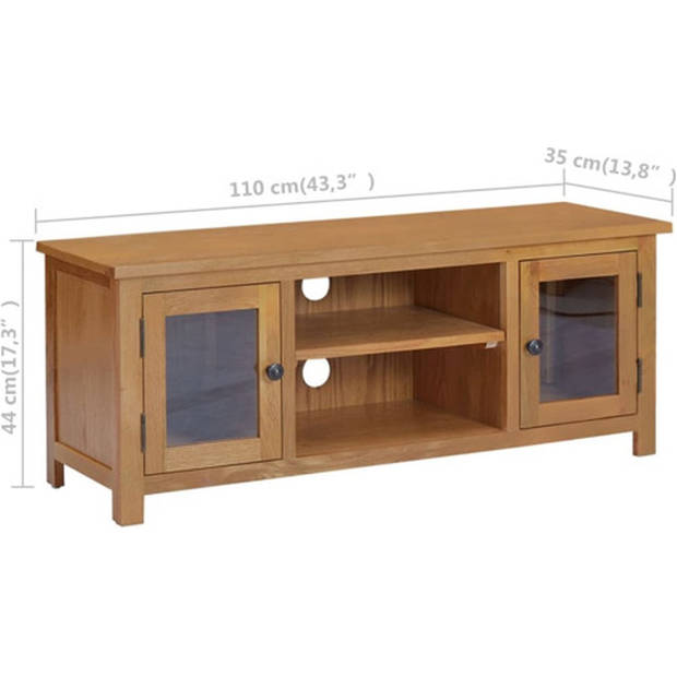 The Living Store Rustiek Eikenhouten TV-meubel - 110 x 35 x 44 cm - 2 deuren - 2 schappen