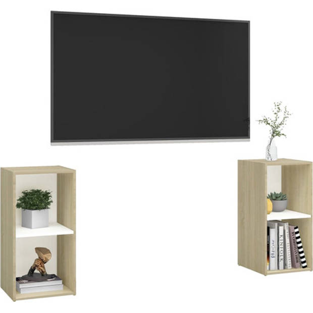 The Living Store Televisiemeubel - Klassiek - Wit/sonoma eiken - 72 x 35 x 36.5 cm - 2 vakken