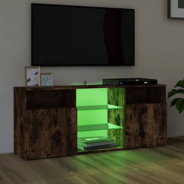 The Living Store TV-meubel Gerookt Eiken - 120x30x50 cm - LED-verlichting