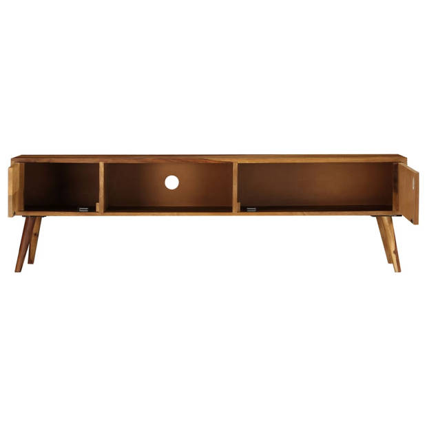 The Living Store Massief Sheeshamhouten TV-kast - 140 x 30 x 40 cm - Met 3 opbergvakken - Bruin en wit - The Living