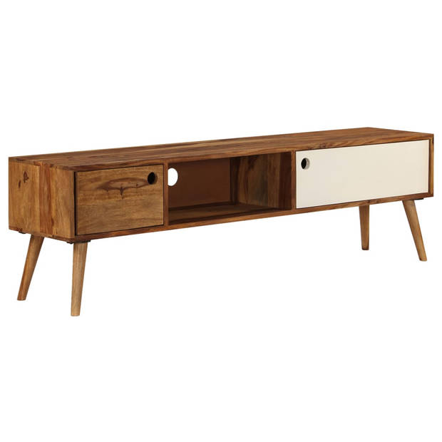 The Living Store Massief Sheeshamhouten TV-kast - 140 x 30 x 40 cm - Met 3 opbergvakken - Bruin en wit - The Living