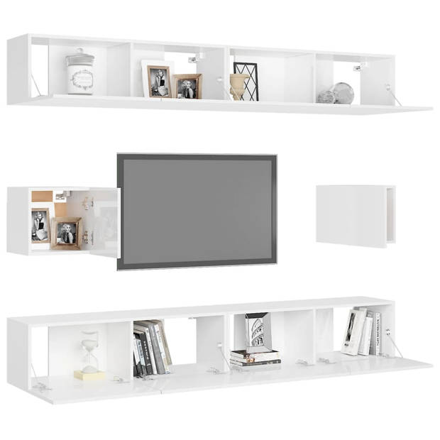 The Living Store Tv-wandmeubelset - Hoogglans wit - Spaanplaat - Montage vereist - 4x 100x30x30 cm - 2x 30.5x30x30 cm