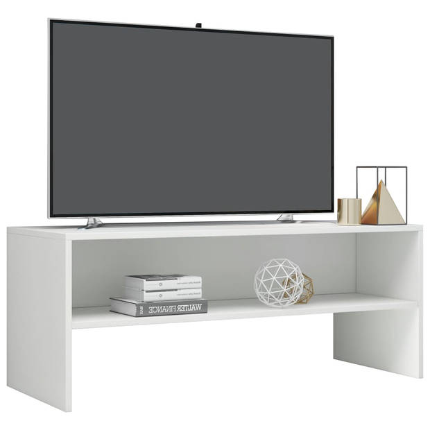 The Living Store Vintage TV-meubel - bewerkt hout - hoogglans wit - 100x40x40cm