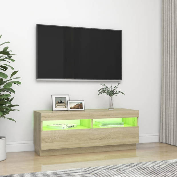 The Living Store Tv-meubel - LED-verlichting - sonoma eiken - 100x35x40cm - USB-aansluiting