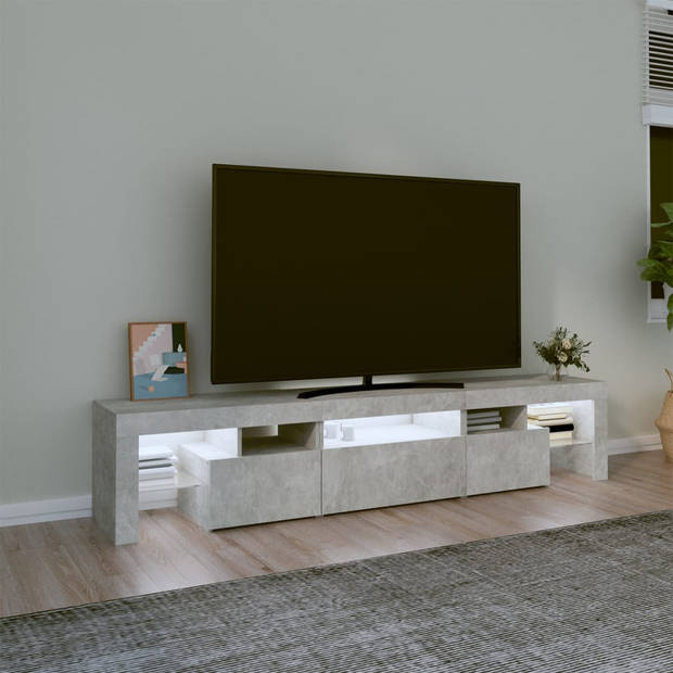 The Living Store TV-meubel Betongrijs 200x36.5x40 cm LED-verlichting