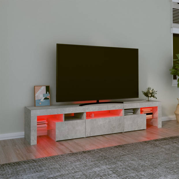 The Living Store TV-meubel Betongrijs 200x36.5x40 cm LED-verlichting