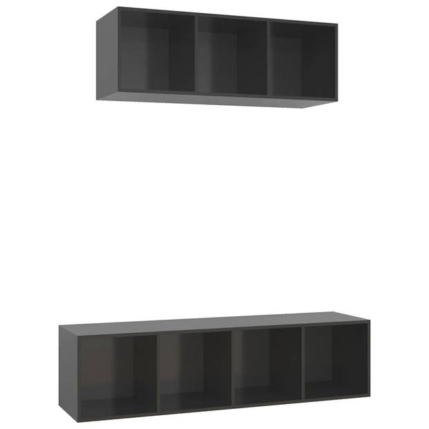 The Living Store TV-meubelset - Hoogglans grijs - Spaanplaat - 37 x 37 x 107 cm / 37 x 37 x 142.5 cm