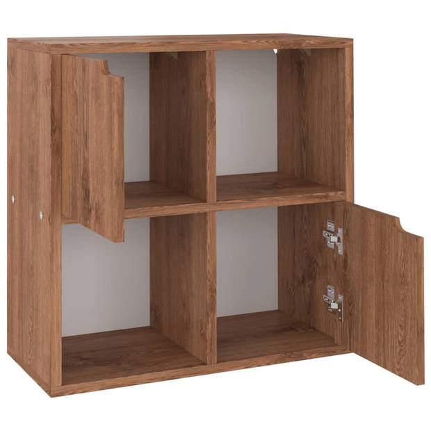 The Living Store Boekenkast - 60 x 27.5 x 59.5 cm - Bruineiken - Stevig en stabiel - 2 deuren - 2 open vakken