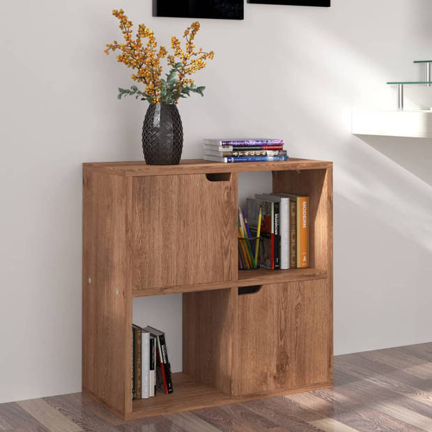 The Living Store Boekenkast - 60 x 27.5 x 59.5 cm - Bruineiken - Stevig en stabiel - 2 deuren - 2 open vakken