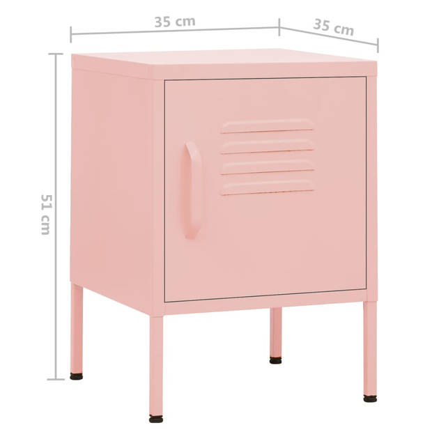 The Living Store Bedkastje Staal - Roze - 35x35x51cm - Verstelbaar schap - Nivelleerders