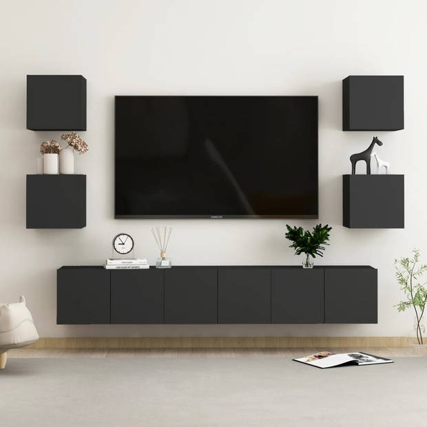The Living Store Televisiemeubel TV-meubels - 60 x 30 x 30 cm en 30.5 x 30 x 30 cm - Zwart spaanplaat