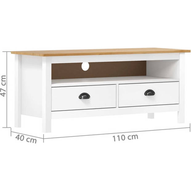 The Living Store Hill TV-meubel - 110x40x47 cm - Massief grenenhout - Wit en honingbruin