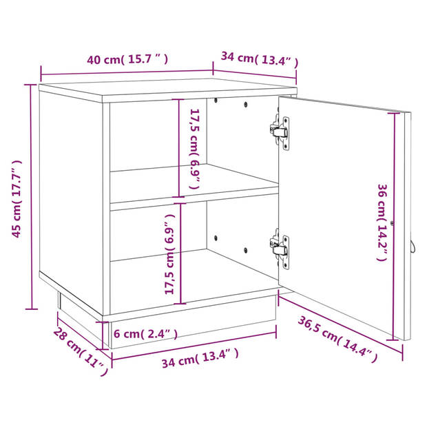 vidaXL Nachtkastjes 2 st 40x34x45 cm massief grenenhout grijs