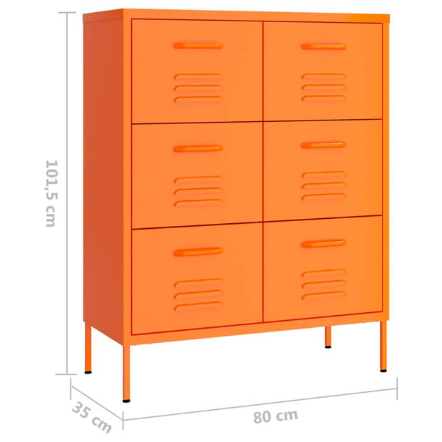 The Living Store Ladekast - Ladekasten - 80x35x101.5 cm - Staal - Oranje