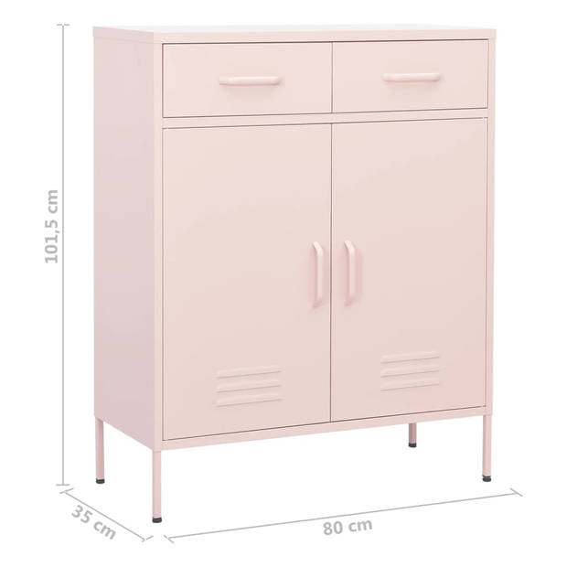 The Living Store Opbergkast - Staal - 80 x 35 x 101.5 cm - Roze