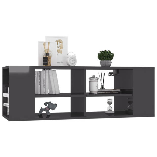 The Living Store Hangend TV-meubel - Stereokast - Hoogglans grijs - 102 x 35 x 35 cm - Verstelbare middenschappen