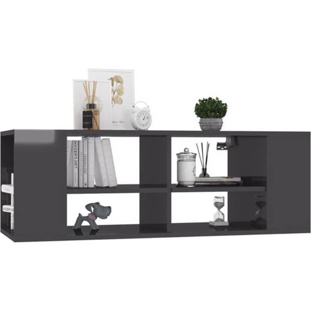 The Living Store Hangend TV-meubel - Stereokast - Hoogglans grijs - 102 x 35 x 35 cm - Verstelbare middenschappen