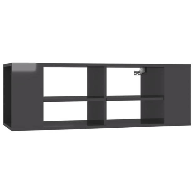 The Living Store Hangend TV-meubel - Stereokast - Hoogglans grijs - 102 x 35 x 35 cm - Verstelbare middenschappen