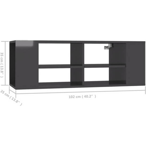 The Living Store Hangend TV-meubel - Stereokast - Hoogglans grijs - 102 x 35 x 35 cm - Verstelbare middenschappen