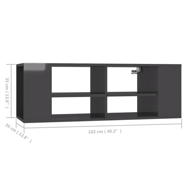 The Living Store Hangend TV-meubel - Stereokast - Hoogglans grijs - 102 x 35 x 35 cm - Verstelbare middenschappen