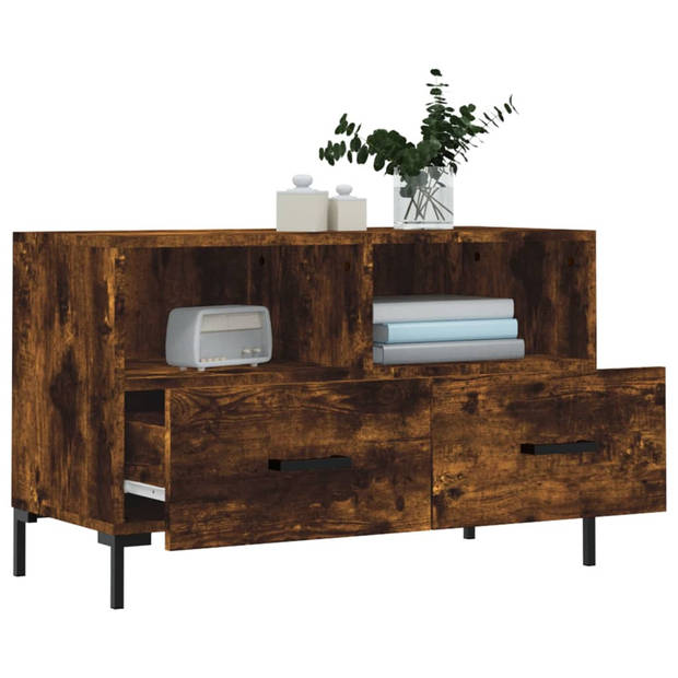 The Living Store Tv-meubel - Gerookt Eiken - 80 x 36 x 50 cm - Bewerkt Hout en IJzer