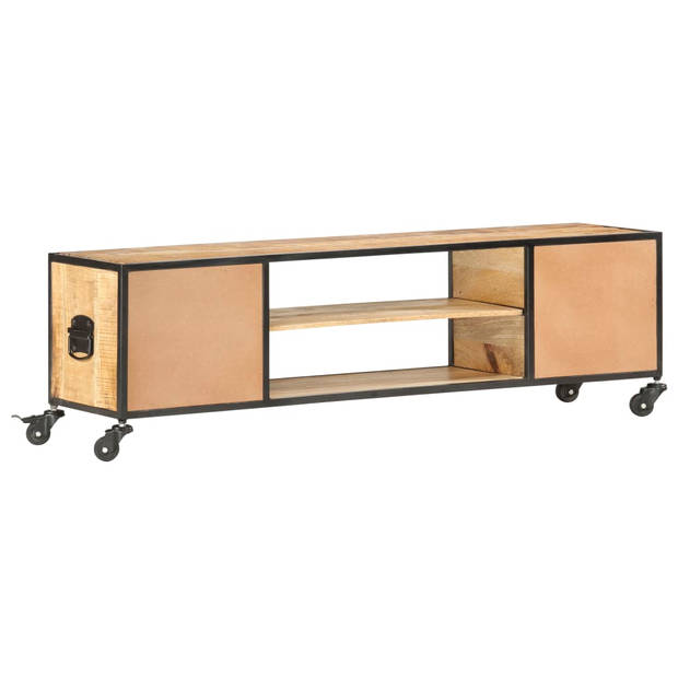 The Living Store Mangohouten Tv-meubel - 130x30x39 cm - Industrieel design