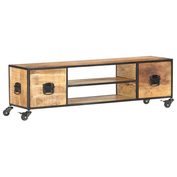 The Living Store Mangohouten Tv-meubel - 130x30x39 cm - Industrieel design