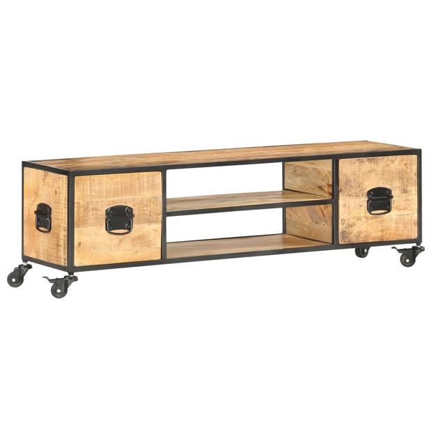 The Living Store Mangohouten Tv-meubel - 130x30x39 cm - Industrieel design