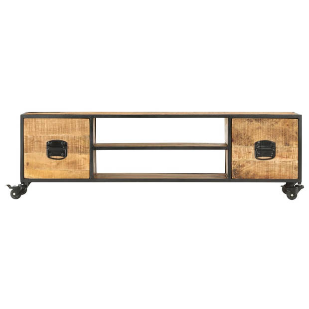 The Living Store Mangohouten Tv-meubel - 130x30x39 cm - Industrieel design