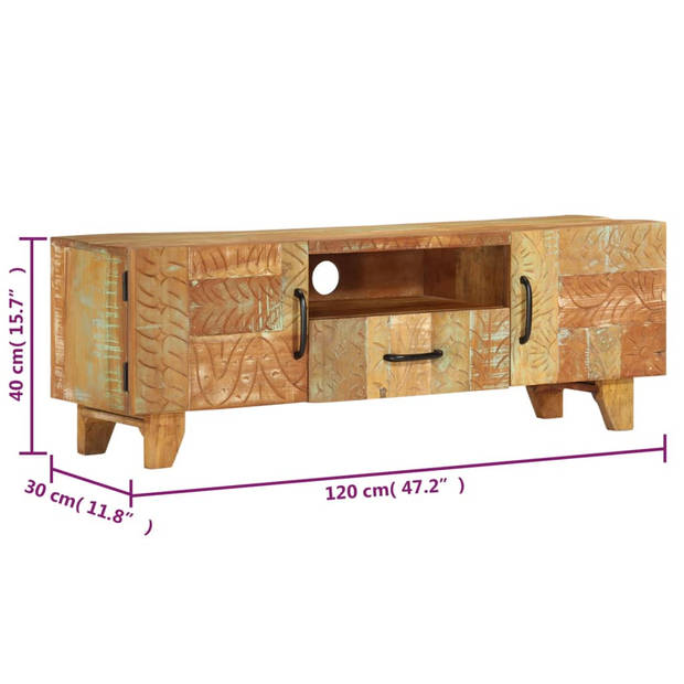 vidaXL Tv-meubel handgesneden 120x30x40 cm massief gerecycled hout