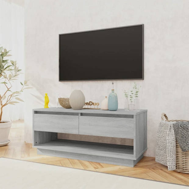 The Living Store TV-meubel - grijs sonoma eiken - 102 x 41 x 44 cm - 2 lades