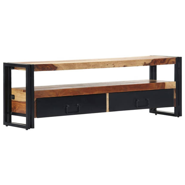 The Living Store Sheesham TV-meubel - 120x30x40 cm - 2 lades - natuurlijke houtkleur en zwart