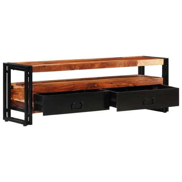 The Living Store Sheesham TV-meubel - 120x30x40 cm - 2 lades - natuurlijke houtkleur en zwart