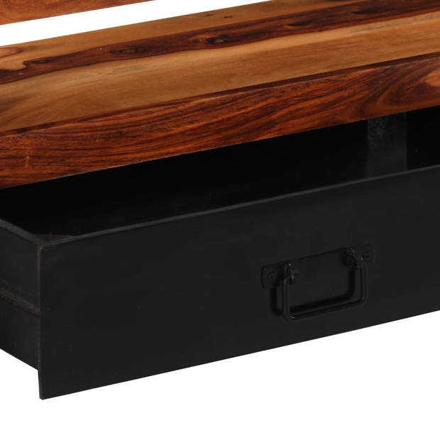 The Living Store Sheesham TV-meubel - 120x30x40 cm - 2 lades - natuurlijke houtkleur en zwart