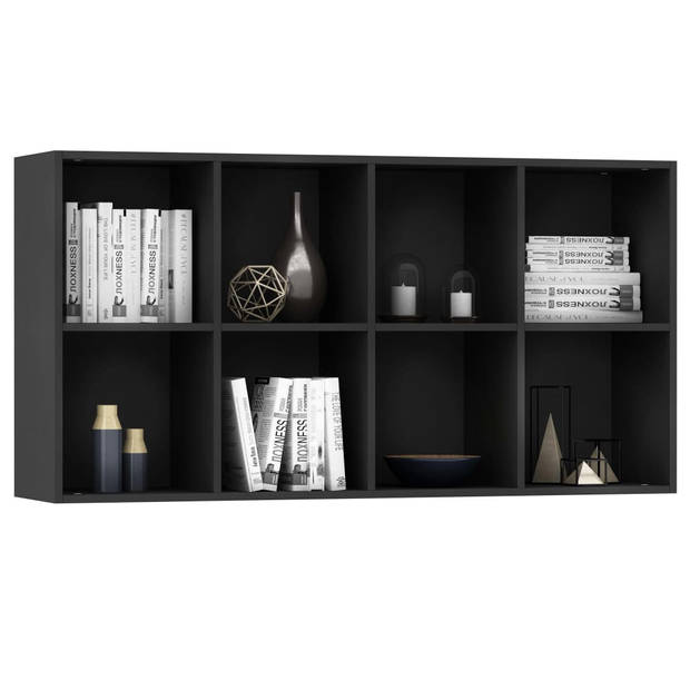 The Living Store Boekenkast - 66 x 30 x 130 cm - Zwart - 8 vakken - Bewerkt hout