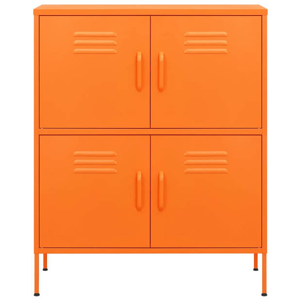 The Living Store Opbergkast Staal - 80 x 35 x 101.5 cm - 4 Deuren - 2 Verstelbare Schappen - Oranje