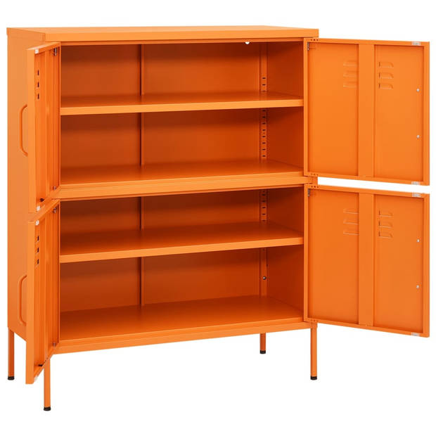 The Living Store Opbergkast Staal - 80 x 35 x 101.5 cm - 4 Deuren - 2 Verstelbare Schappen - Oranje