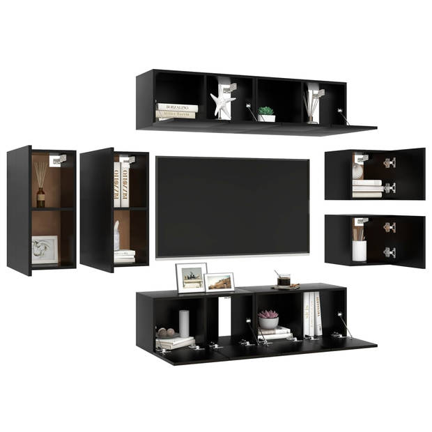 The Living Store Tv-meubelset - zwart - spaanplaat - 30.5 x 30 x 30 cm - 30.5 x 30 x 60 cm - 60 x 30 x 30 cm