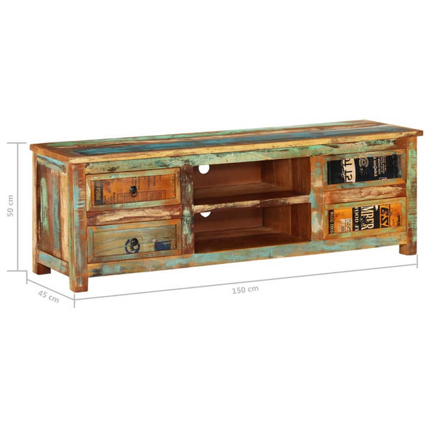 The Living Store Tv-meubel Vintage Stijl - Gerecycled Hout - 150x45x50cm - Massief - Handgemaakt