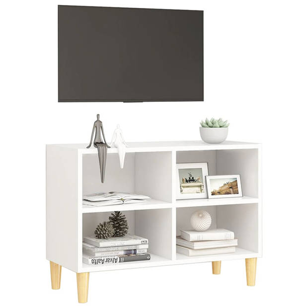 vidaXL Tv-meubel met massief houten poten 69,5x30x50 cm wit